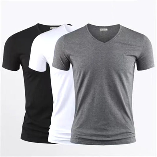 Men's T Shirt Pure Color V Collar Short Sleeved Tops Tees Men T-Shirt Black Tights Man T-Shirts Fitness For Male Clothes TDX01