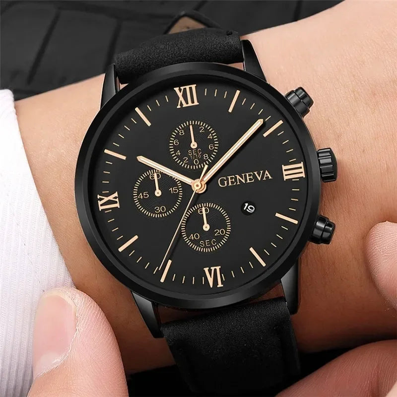 Luxury Quartz Watch Men Roman Dial Watch Fashion Round Date Quartz Watch for Sports Black Relogios Masculino Reloj Hombre